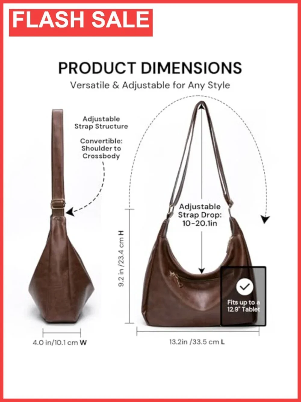 Soft Vegan PU Leather Hobo Shoulder Bag Everyday Purse
